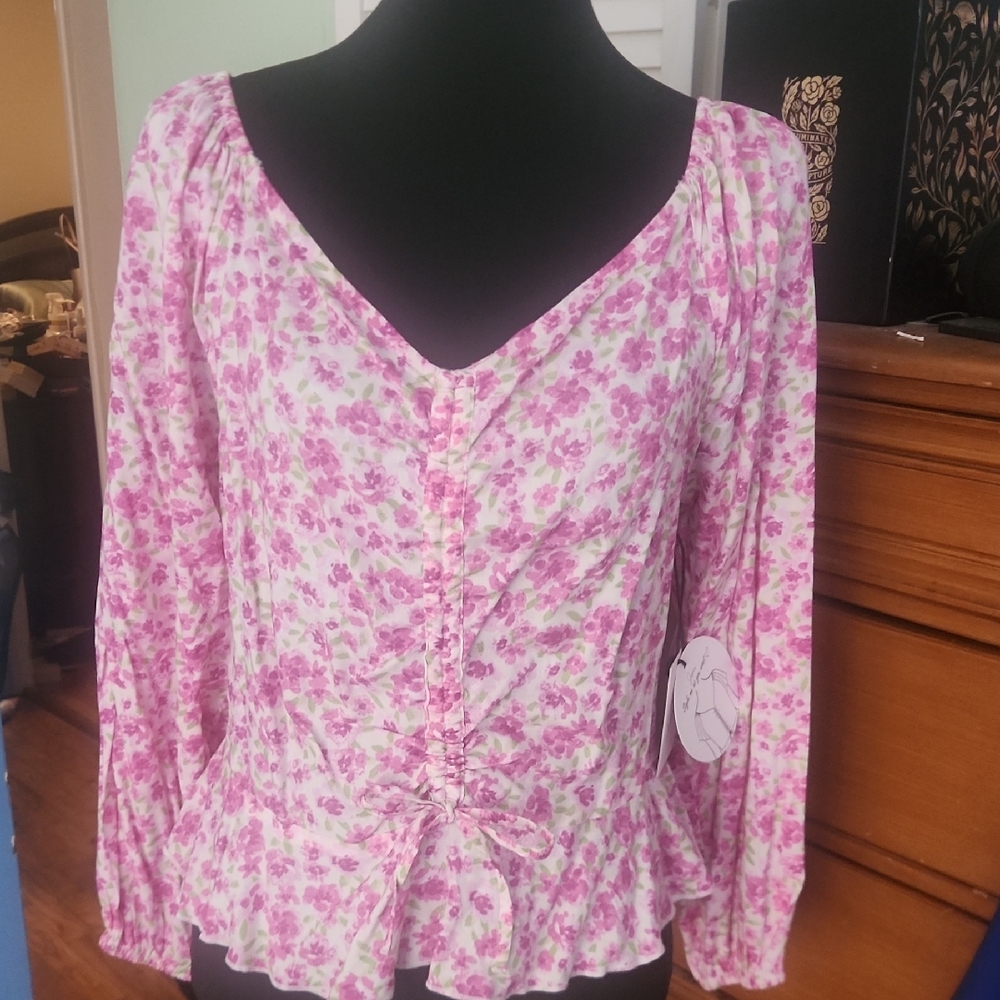 Japna Lavender Floral Ruched Blouse